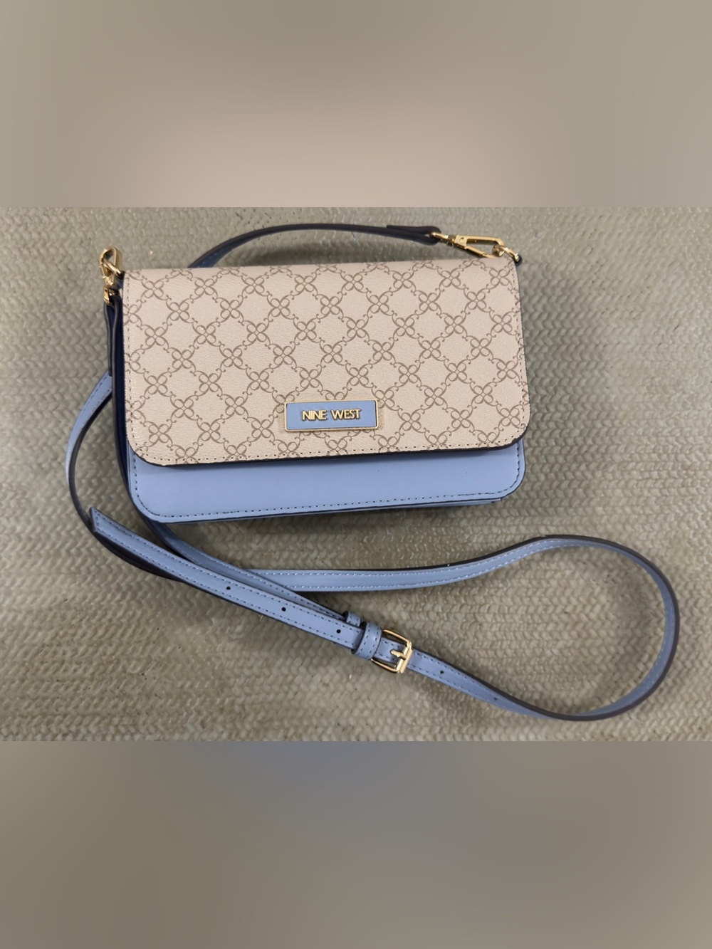 Nine West Cream Patterned Flap with Light Blue Crossbody
